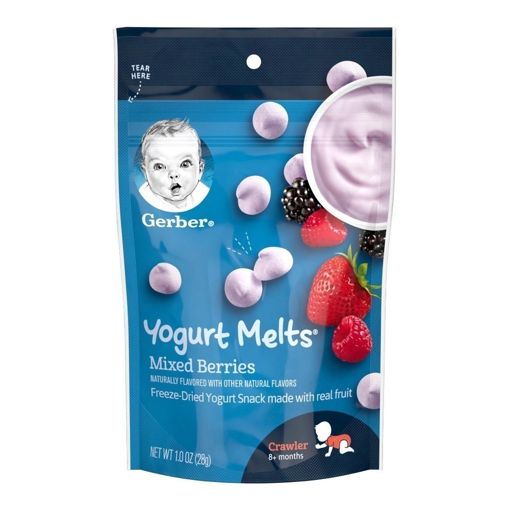 GERBER® Yogurt Melts® Mixed Berries Snack Bolsa 28g Peque Ayuda