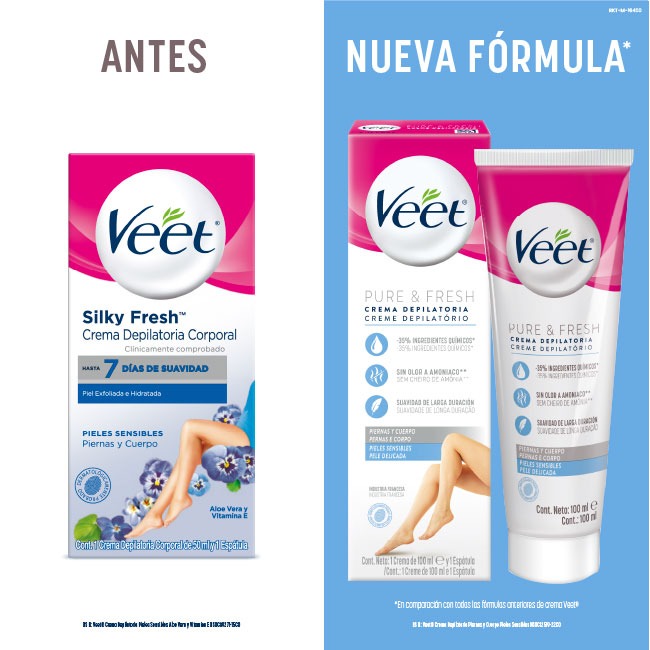 Veet® Crema Depilatoria Pure Fresh Piel Sensible Piernas y Cuerpo - 100ml -  Peque Ayuda