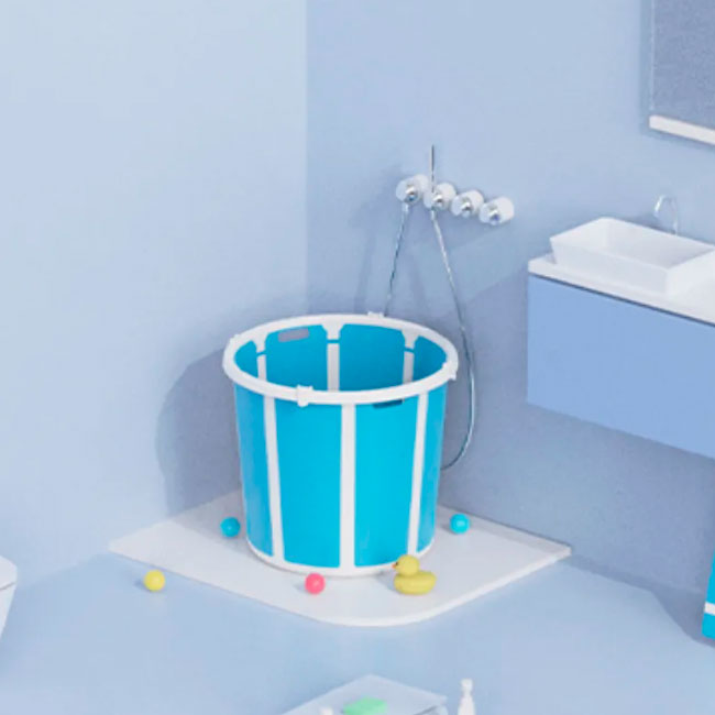 Bañera para Bebe Plegable con Termometro Celeste