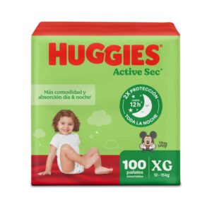 Pañales Huggies Active Sec Etapa 4/XG  Más Comodidad y Absorción 100U