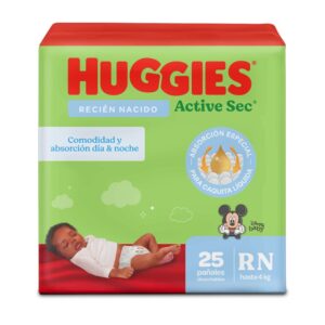 Pañales Huggies Active Sec Etapa 0/RN  Más Comodidad y Absorción 25U