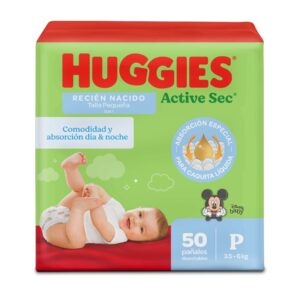 Pañales Huggies Active Sec Etapa 1/P  Más Comodidad y Absorción 50U