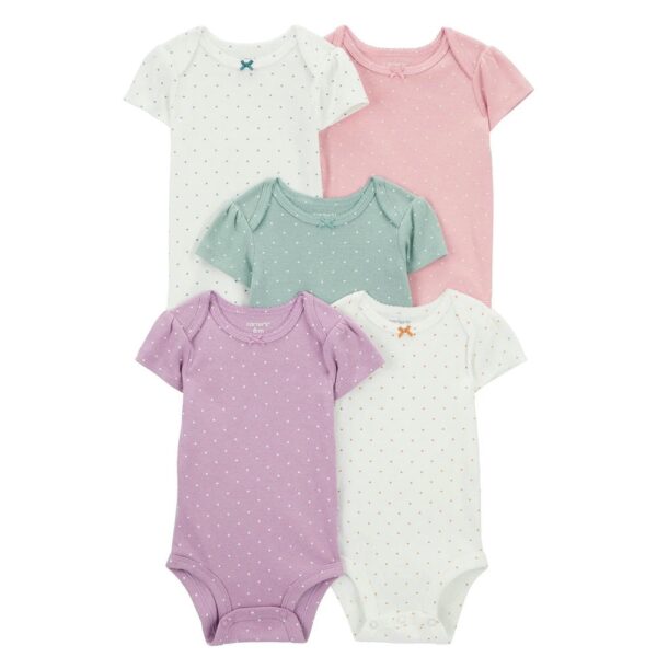 Pack de 5 bodies de manga corta con lunares y corazones para bebé 12M