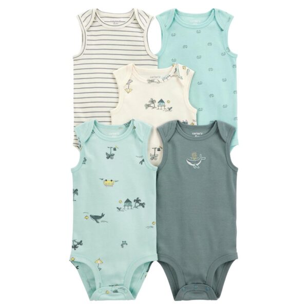 Pack de 5 bodies sin mangas con estampado de océano para bebé 12M