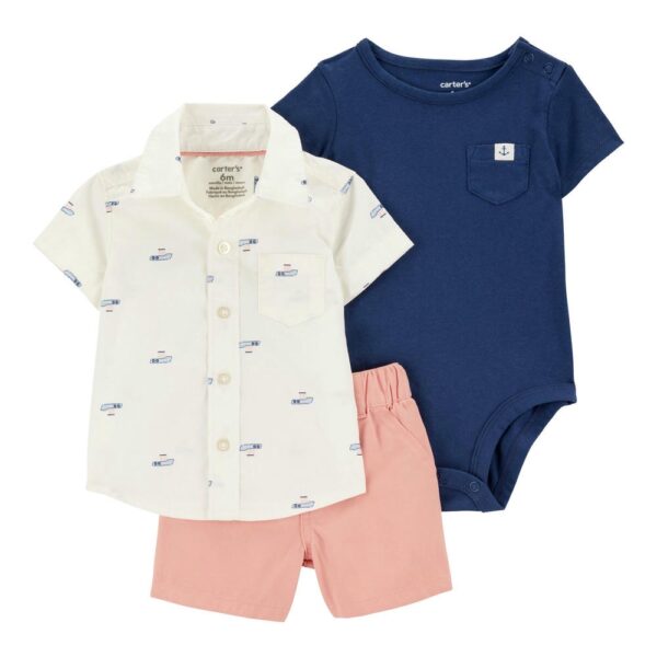 Conjunto de 3 piezas de barco para bebé - Rosa/Azul marino/Crema