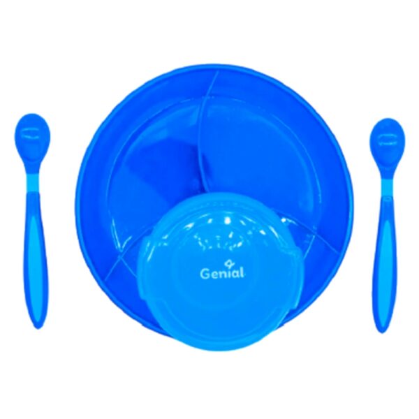 Set Genial de 5 piezas Platos + Cucharas 5M+ Azul vista superior