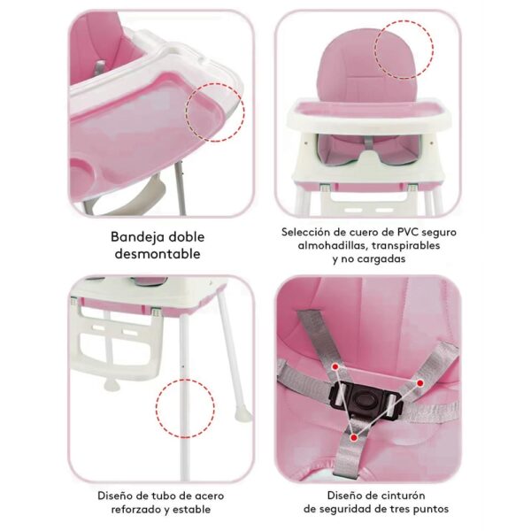 Silla De Comer Isabella Rosada Con Ruedas Y Reposa Pies Úpale nuevo 2