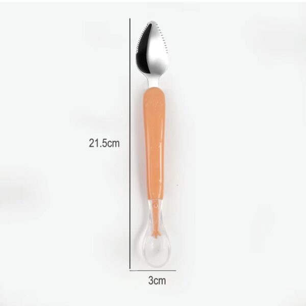 Cuchara Doble Silicon y Acero raspa fruta con Caja Melón Formosa medidas