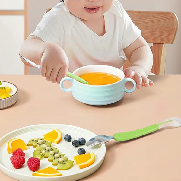 Cuchara Doble Silicon y Acero raspa fruta con Caja Verde Formosa uso