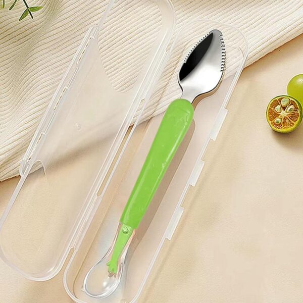 Cuchara Doble Silicon y Acero raspa fruta con Caja Verde Formosa caja