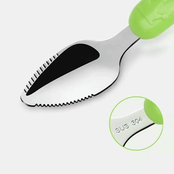 Cuchara Doble Silicon y Acero raspa fruta con Caja Verde Formosa parte metal