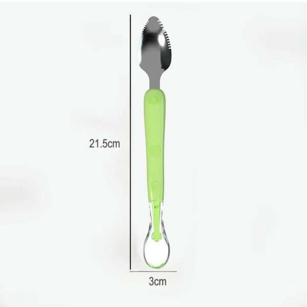 Cuchara Doble Silicon y Acero raspa fruta con Caja Verde Formosa medidas