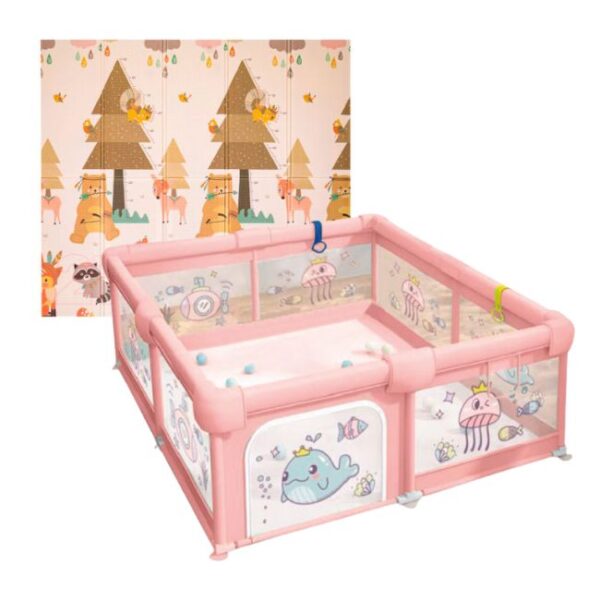 Corral de juegos para bebé con Pelotas Mundo Marino Rosado 180x200 cm Creciendo Juntos vista