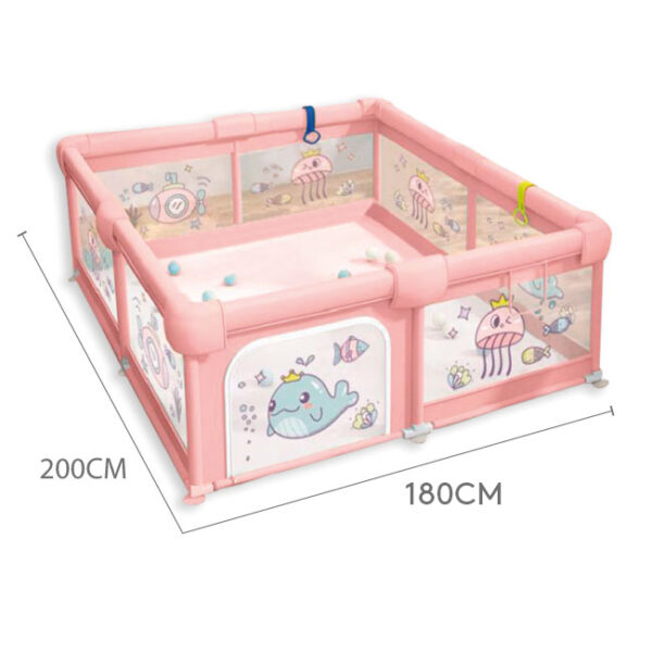 Corral de juegos para bebé con Pelotas Mundo Marino Rosado 180x200 cm Creciendo Juntos medidas