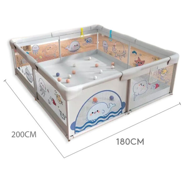 Corral de juegos para bebé con Pelotas Mundo Marino Gris 180x200 cm Creciendo Juntos medidas