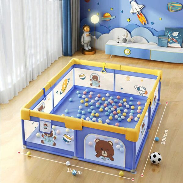 Corral de juegos para bebé con Pelotas Aventura Espacial Azul 150x200 cm Creciendo Juntos medidas