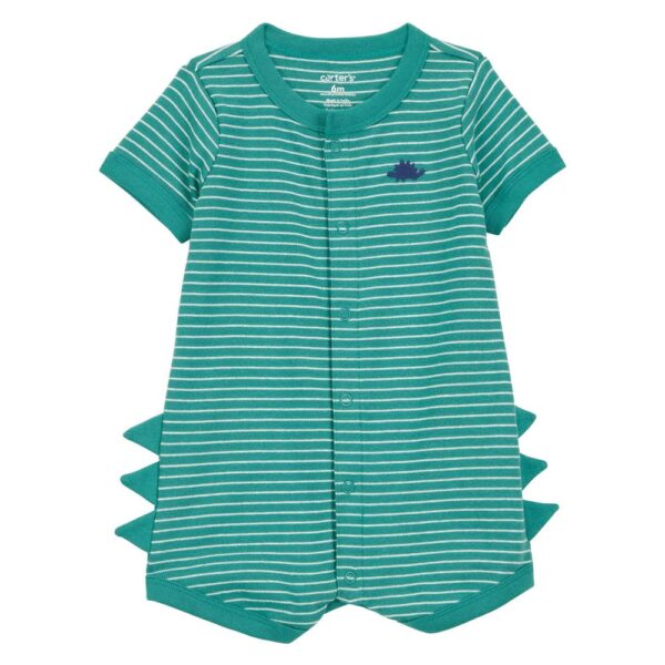 Camiseta de Algodón a Rayas Manga Corta Dinosaurio Verde 3M