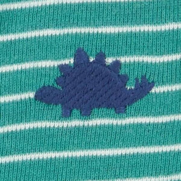 Camiseta de Algodón a Rayas Manga Corta Dinosaurio Verde 3M textura