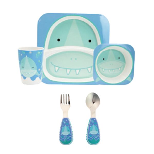Set Genial de 5 piezas Platos + Vaso + Cubiertos Tiburón