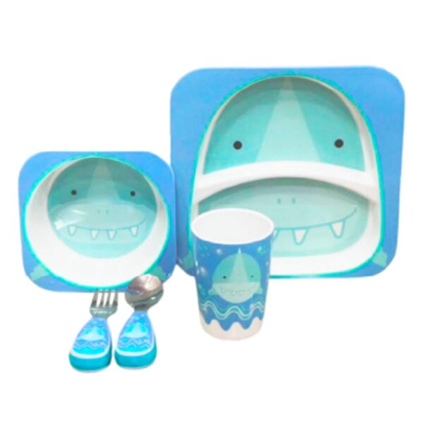 Set Genial de 5 piezas Platos + Vaso + Cubiertos Tiburón piezas