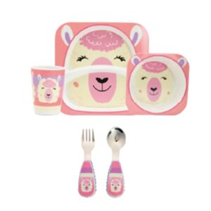 Set Genial de 5 piezas Platos + Vaso + Cubiertos Llama