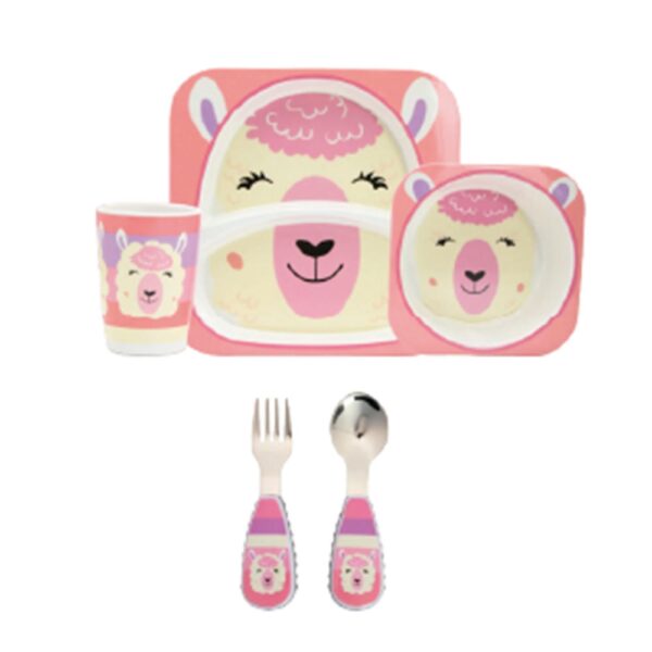 Set Genial de 5 piezas Platos + Vaso + Cubiertos Llama