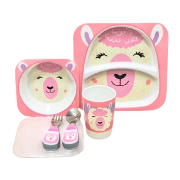 Set Genial de 5 piezas Platos + Vaso + Cubiertos Llama piezas