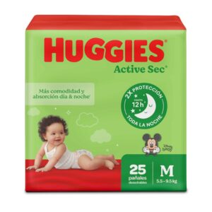 Pañales Huggies Active Sec Etapa 2/M  Más Comodidad y Absorción 25U