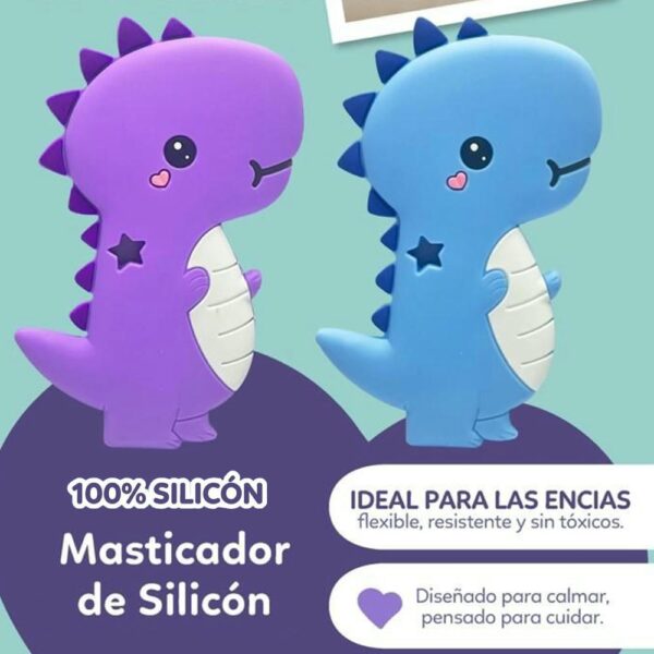 Masticador Babys De Silicon Dino Celeste 3 m+ beneficios