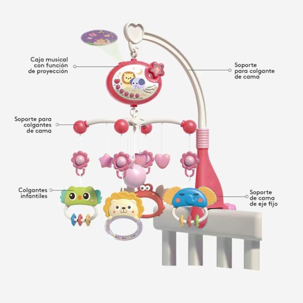 Colgante Musical para Cuna Safari Rosado Creciendo Juntos partes