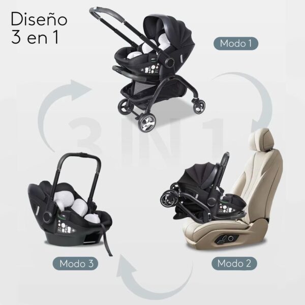 Coche Kidilo Snap & Go con Porta bebé S366 Negro/Celeste Creciendo Juntos formas