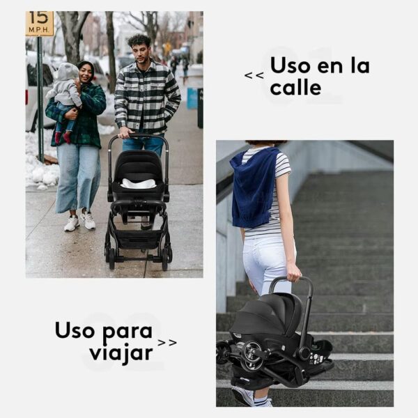 Coche Kidilo Snap & Go con Porta bebé S366 Negro/Celeste Creciendo Juntos usos