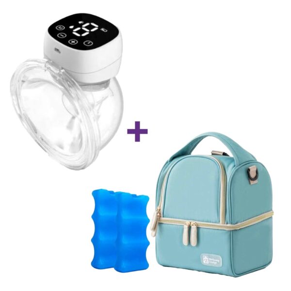 Extractor de leche Materna Inalámbrico Eléctrico Manos Libres Qy-101 Blanco Úpale + Bolso Térmico para Leche Materna Turquesa/Dorado + 2 Pilas De Hielo Úpale