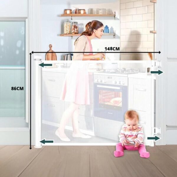 Baranda o Puerta Retráctil para bebés Blanca 140 x 86cm (reja) Úpale medidas reales