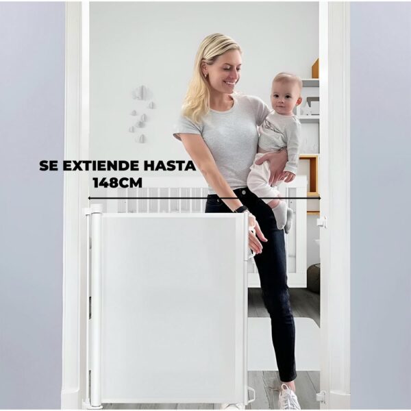 Baranda o Puerta Retráctil para bebés Blanca 140 x 86cm (reja) Úpale extensión medidas