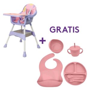Silla cora rosa + kit de alimentación 6 piezas rosa