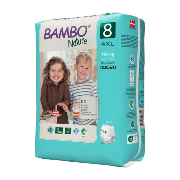 Pañal Bambo Nature Pants Talla 8, 4XG (+19 kg) x 16 unidades pañal costado