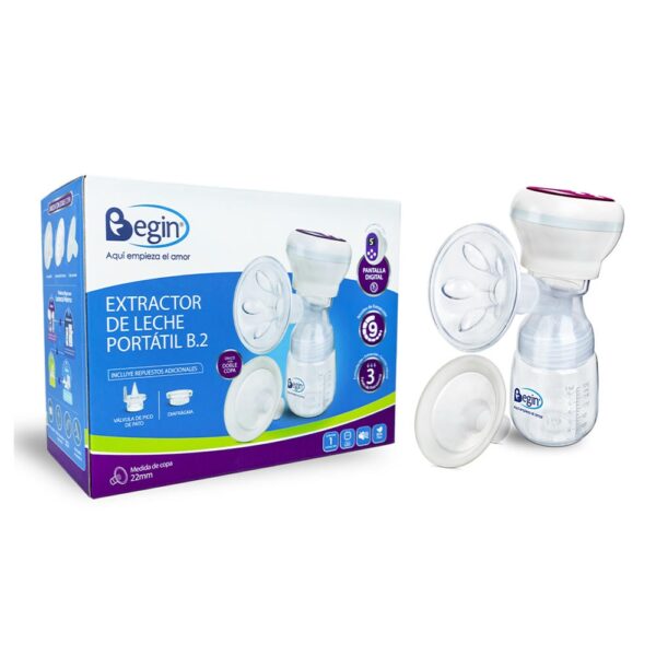 Extractor de Leche Materna Eléctrico Portátil Begin caja y producto