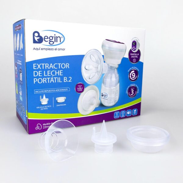 Extractor de Leche Materna Eléctrico Portátil Begin caja y accesorios