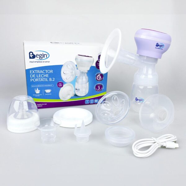 Extractor de Leche Materna Eléctrico Portátil Begin caja y cable