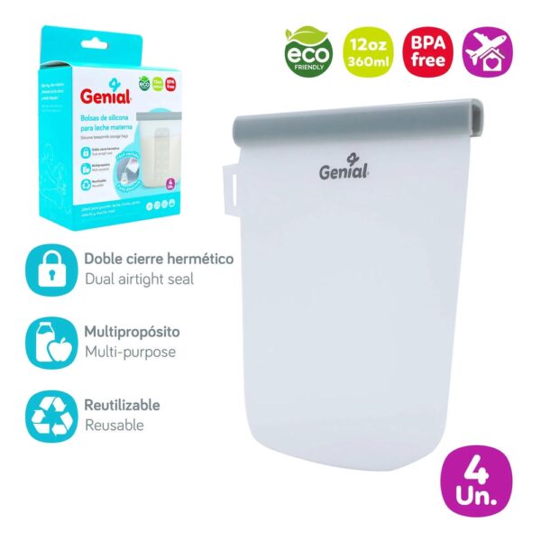 Bolsas de Almacenamiento para Leche Materna Silicona x4 Genial 360ML producto