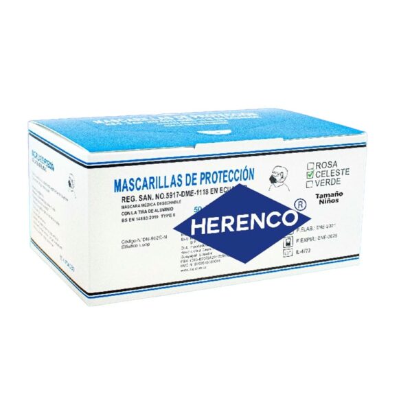 Mascarilla Descartable con Elástico Infantil Celeste x 50