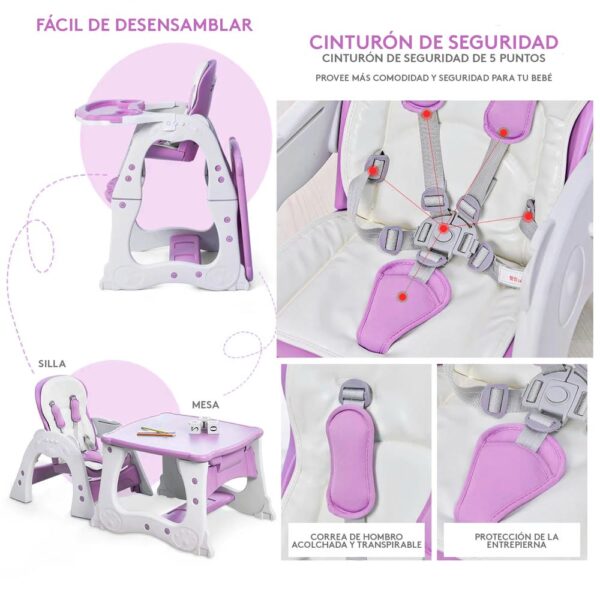 Silla De Comer para bebé Noah Multifunción Lila Creciendo Juntos cinturón