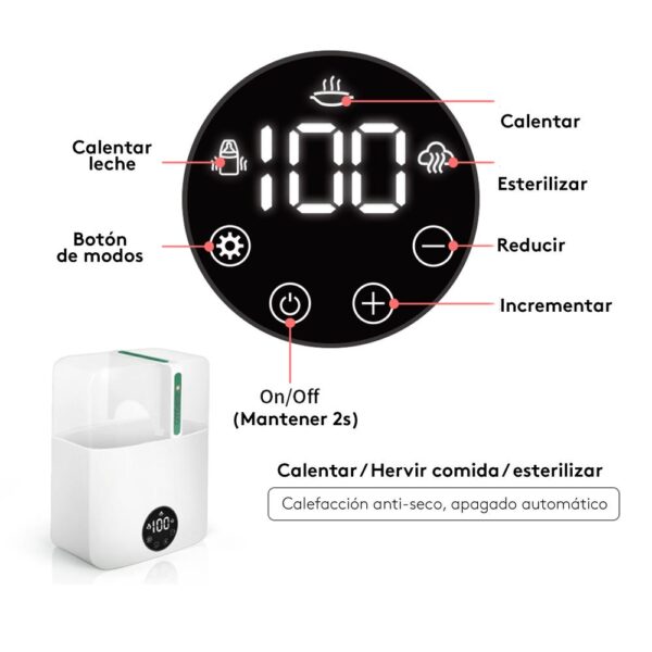 Esterilizador Y Calentador De Biberones Cmbear Úpale pantalla