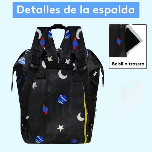 Mochila Pañalera Negra Espacio Prime detalles