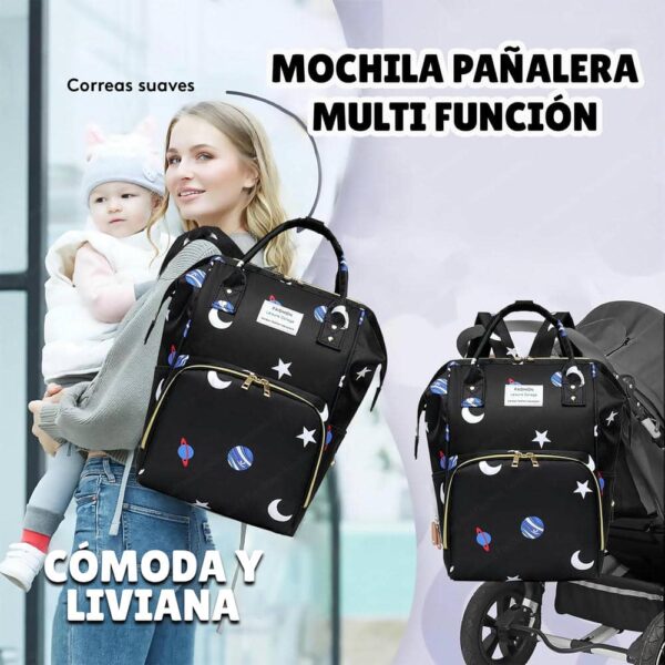 Mochila Pañalera Negra Espacio Prime correas