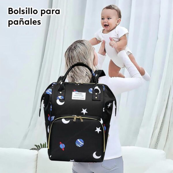 Mochila Pañalera Negra Espacio Prime bolsillo bebé