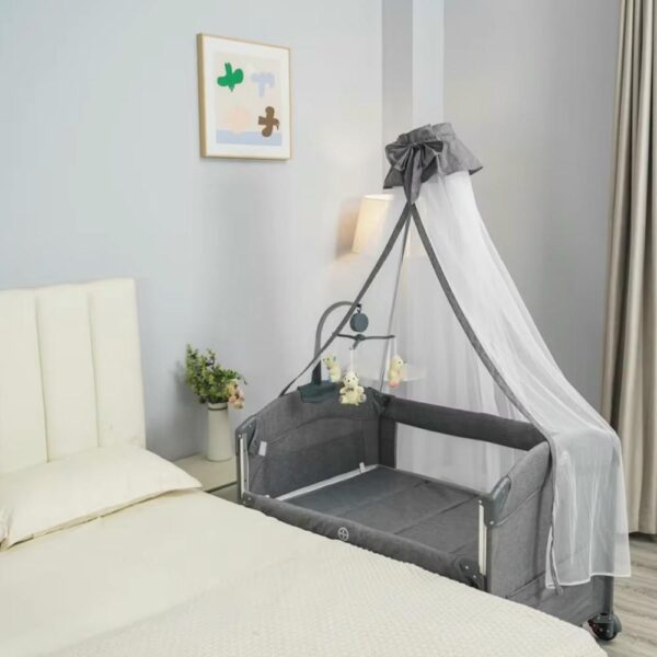 Corral Cuna para bebé Gris Burbay uso pie de cama