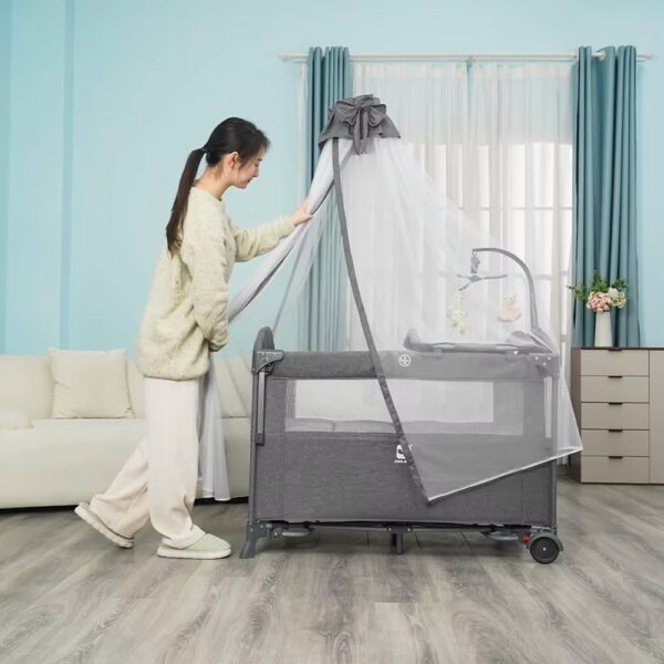 Corral Cuna para bebé Gris Burbay uso