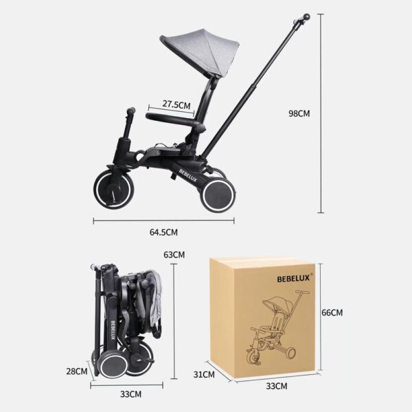 Coche Triciclo para niños 7 En 1 Negro Úpale medidas